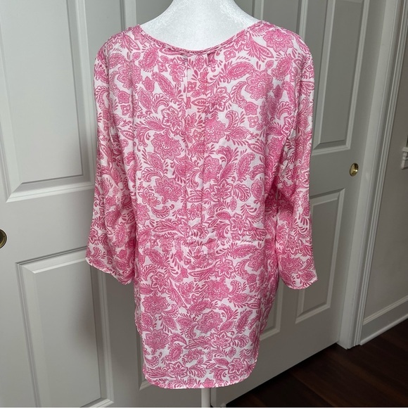 NWOT Counterparts Pink and White Paisley Floral V-Neck 3/4 Sleeve Top Blouse M - Picture 6 of 16
